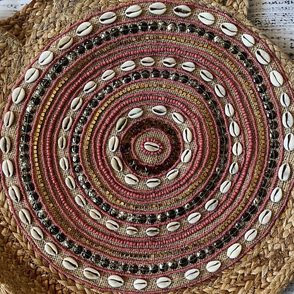 ANTIK KRAFT Jute Woven Shell Beaded Large Round Boho Shoulder Bag NWT - Picture 3 of 8